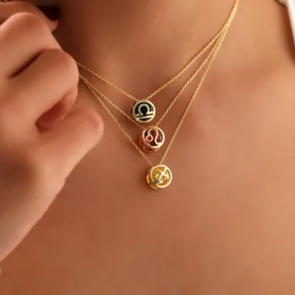 🌟🌈 Colier zodiac exclusiv din aur de 18k cu piatră unică de naștere✨🎁 (unisex)