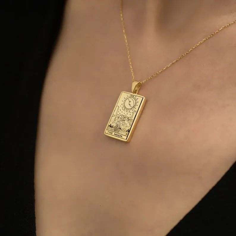 Dodici segni zodiacali Tarocchi Collana Pesci Luna Doppia faccia - Ciondolo celeste - Gioielli zodiacali - Regalo di compleanno - Il miglior regalo (Unisex)