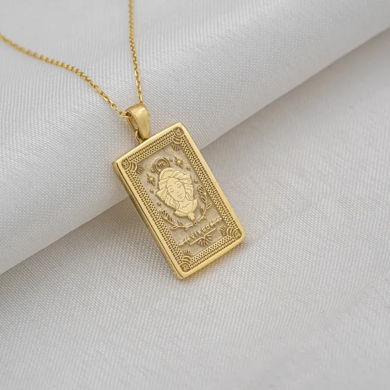 Collana con tarocchi zodiacali a doppia faccia Vergine Eremita - Squisito ciondolo zodiacale - Gioielli astrologici - Miglior regalo (Unisex)