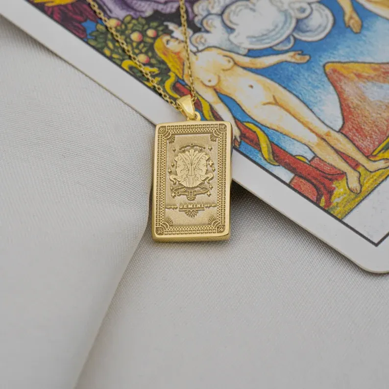 Collana di carte tarocchi astrologia a doppia faccia per coppia Gemelli - Ciondolo del segno zodiacale - Gioielli astrologici - Regalo di compleanno - Regalo per i propri cari (unisex)
