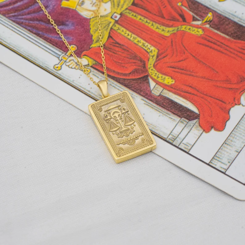 Collana Tarocchi zodiacali Giustizia Bilancia - Ciondolo zodiacale - Gioielli astrologici su due lati - Regalo di compleanno - Regalo squisito (Unisex)