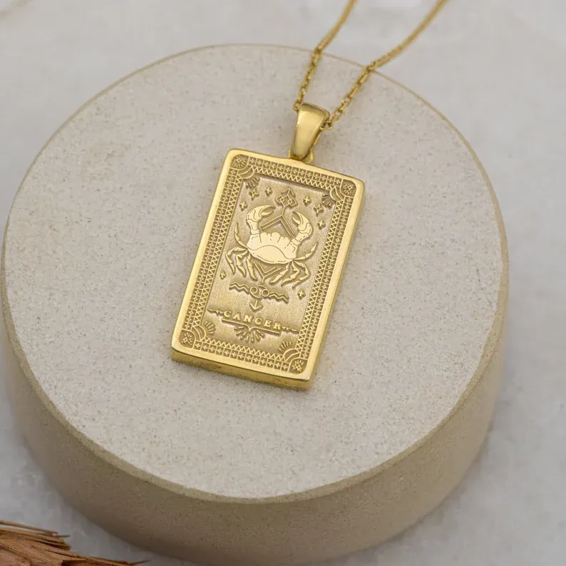 Collana con tarocchi astrologici a doppia faccia, carro del cancro, ciondolo zodiacale, gioielli astrologici, regali (unisex)