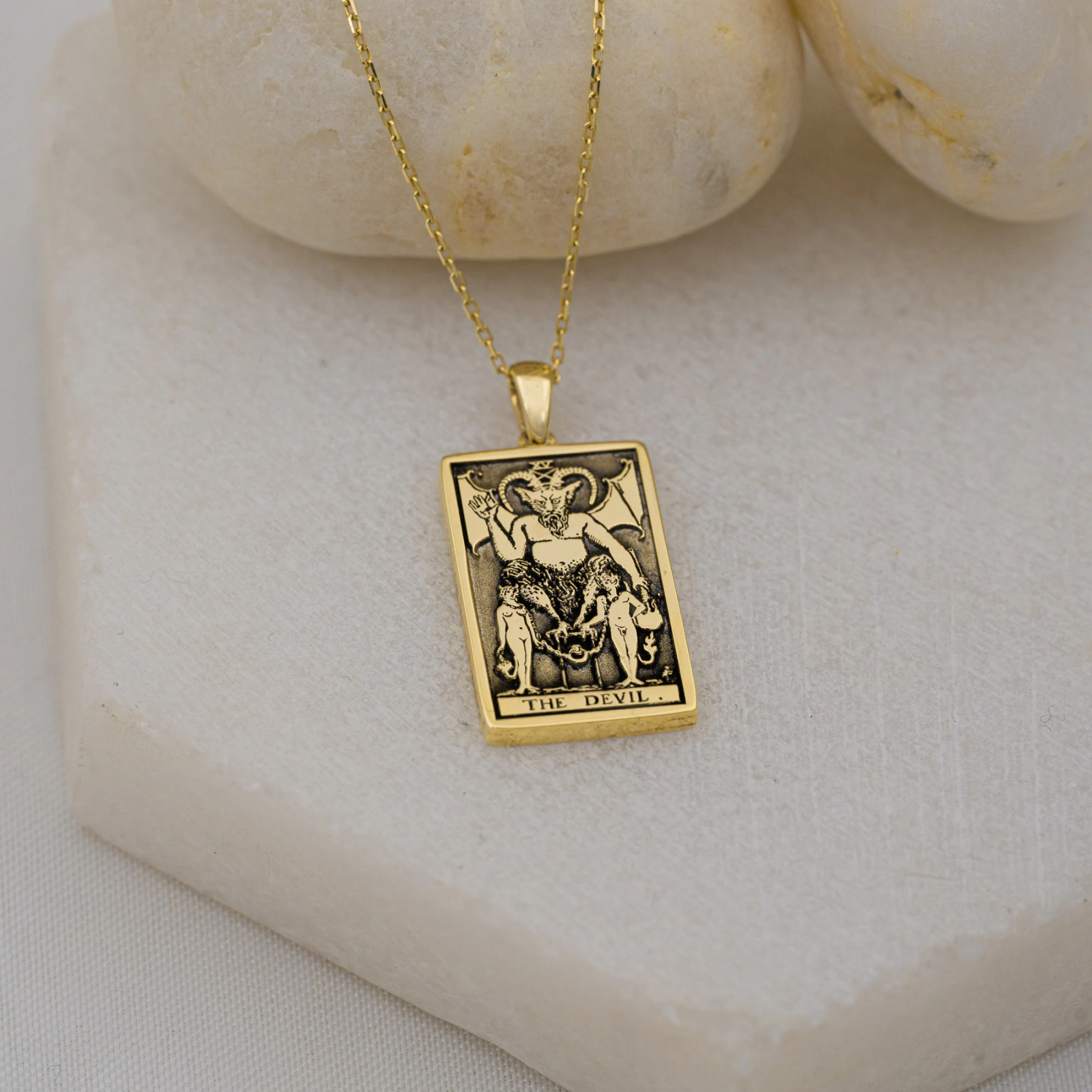 Collana reversibile con carta dei tarocchi zodiacale Capricorno Diavolo - Sofisticati gioielli bohémien - Ciondolo astrologico - Bellissimo regalo (Unisex)