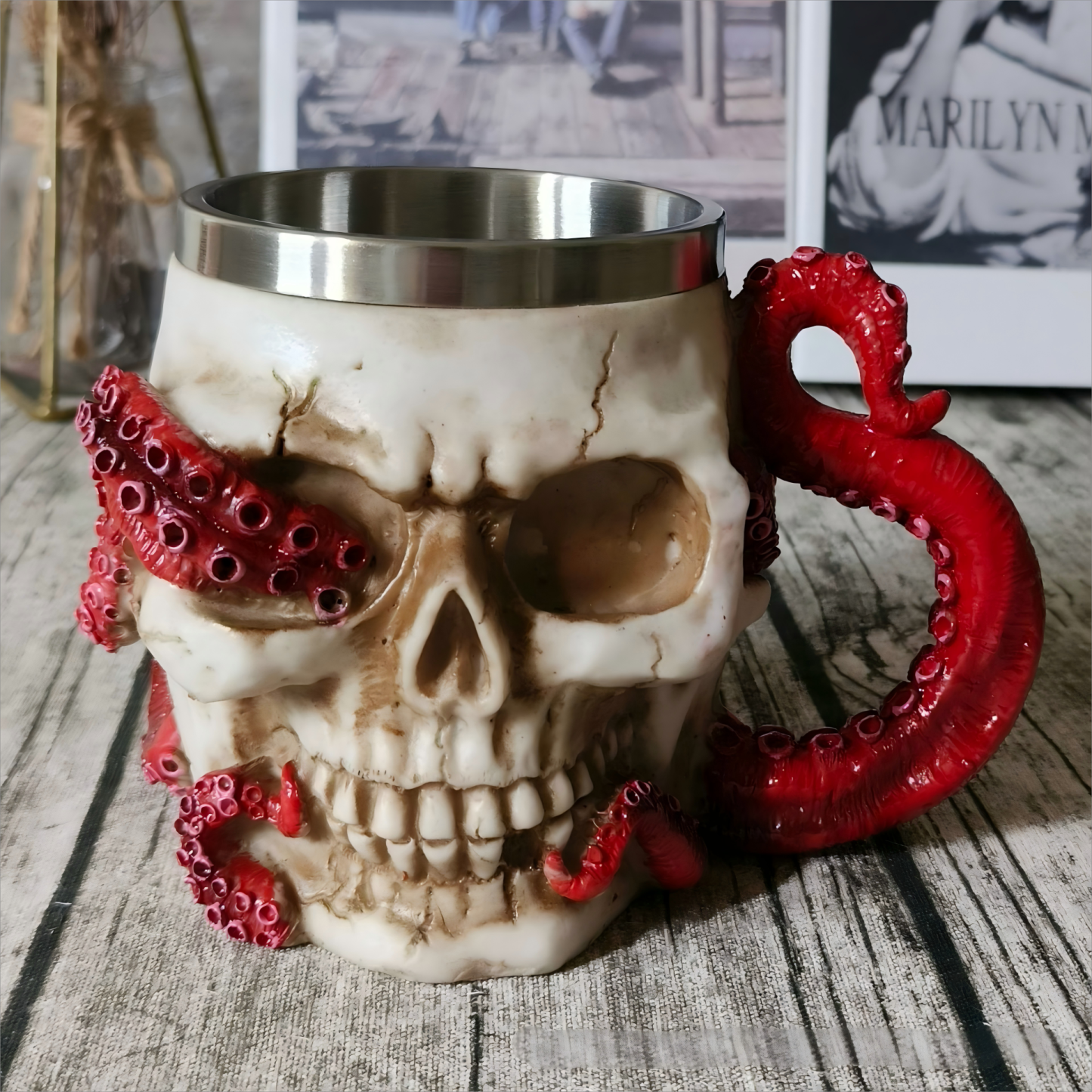 "Skull & Octopus Tentacle Coffee Mug - 14oz Ceramic Pirate Gothic Horror Mug (Dishwasher Safe) - Unique Gift for Sea Lovers & Dark Academia Fans"