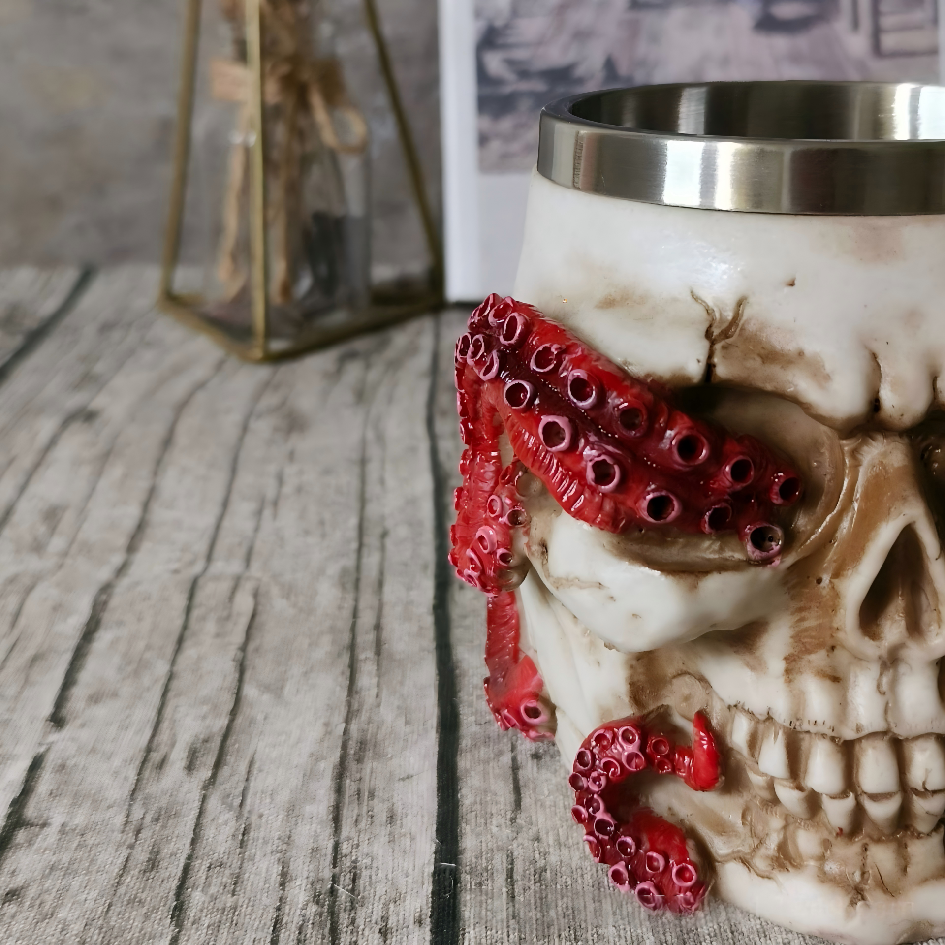 "Skull & Octopus Tentacle Coffee Mug - 14oz Ceramic Pirate Gothic Horror Mug (Dishwasher Safe) - Unique Gift for Sea Lovers & Dark Academia Fans"