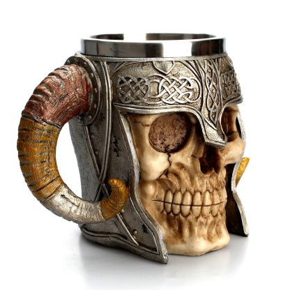 "Viking Skull Mead Mug - 16oz Ceramic Nordic Drinking Horn with Runes (Dishwasher Safe) - Perfect for Whiskey, Ale & Medieval LARP"