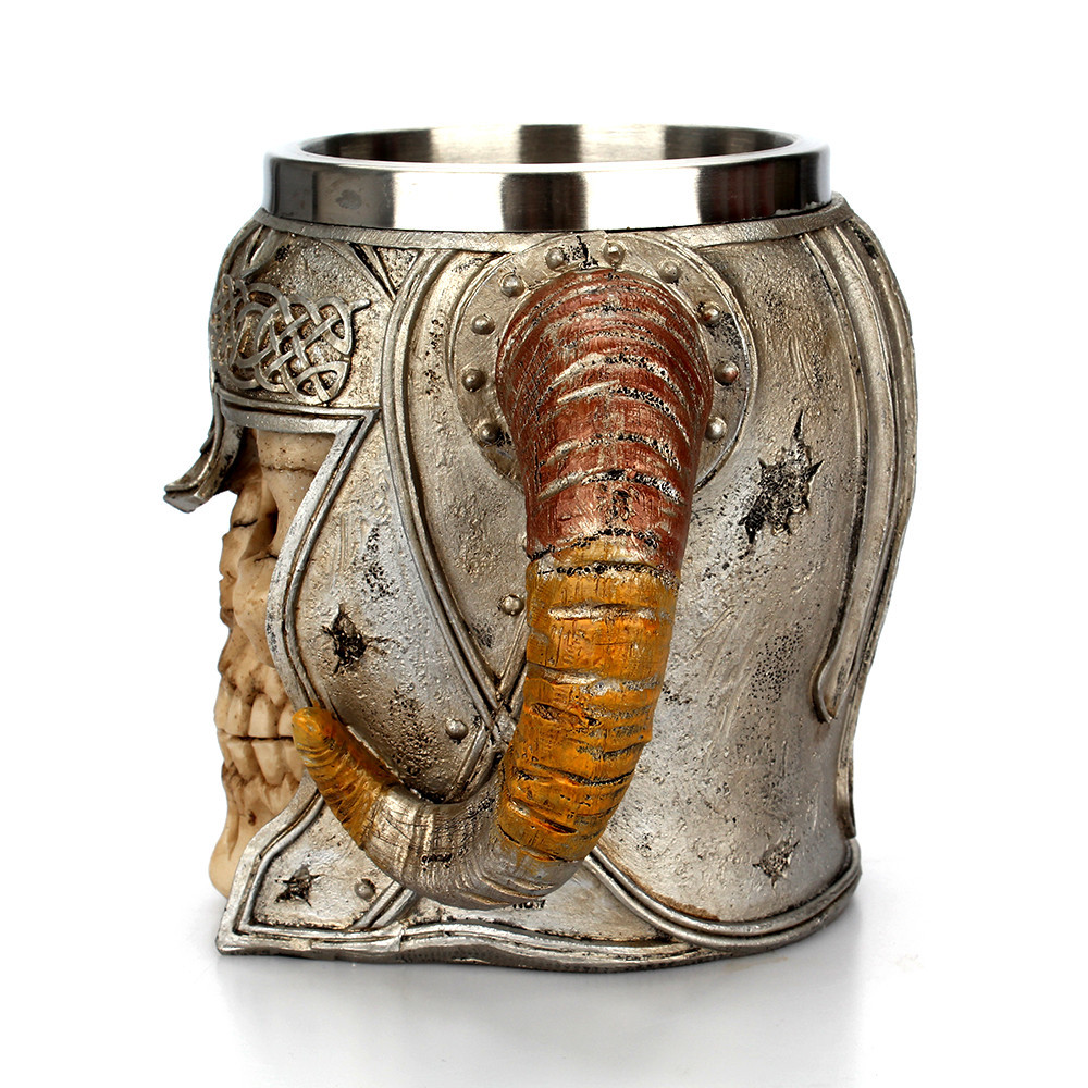 "Viking Skull Mead Mug - 16oz Ceramic Nordic Drinking Horn with Runes (Dishwasher Safe) - Perfect for Whiskey, Ale & Medieval LARP"