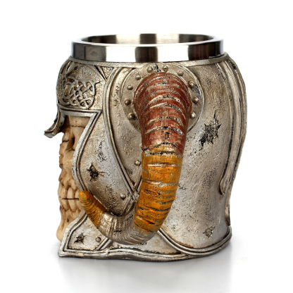 "Viking Skull Mead Mug - 16oz Ceramic Nordic Drinking Horn with Runes (Dishwasher Safe) - Perfect for Whiskey, Ale & Medieval LARP"