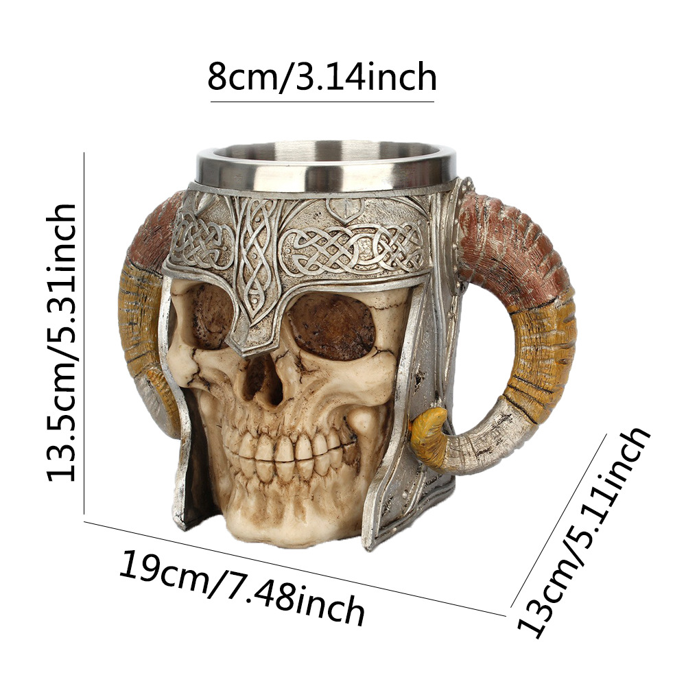"Viking Skull Mead Mug - 16oz Ceramic Nordic Drinking Horn with Runes (Dishwasher Safe) - Perfect for Whiskey, Ale & Medieval LARP"