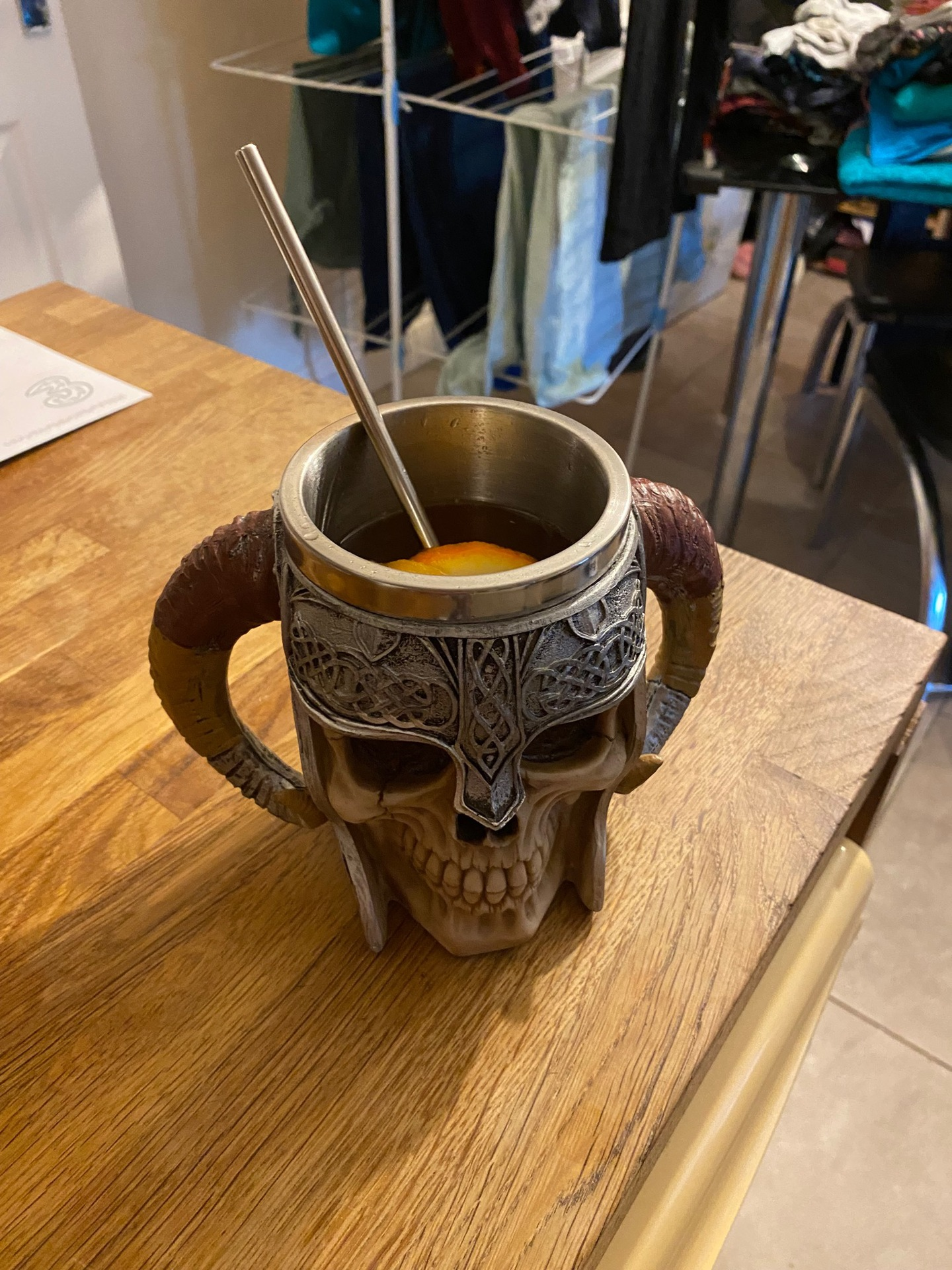"Viking Skull Mead Mug - 16oz Ceramic Nordic Drinking Horn with Runes (Dishwasher Safe) - Perfect for Whiskey, Ale & Medieval LARP"