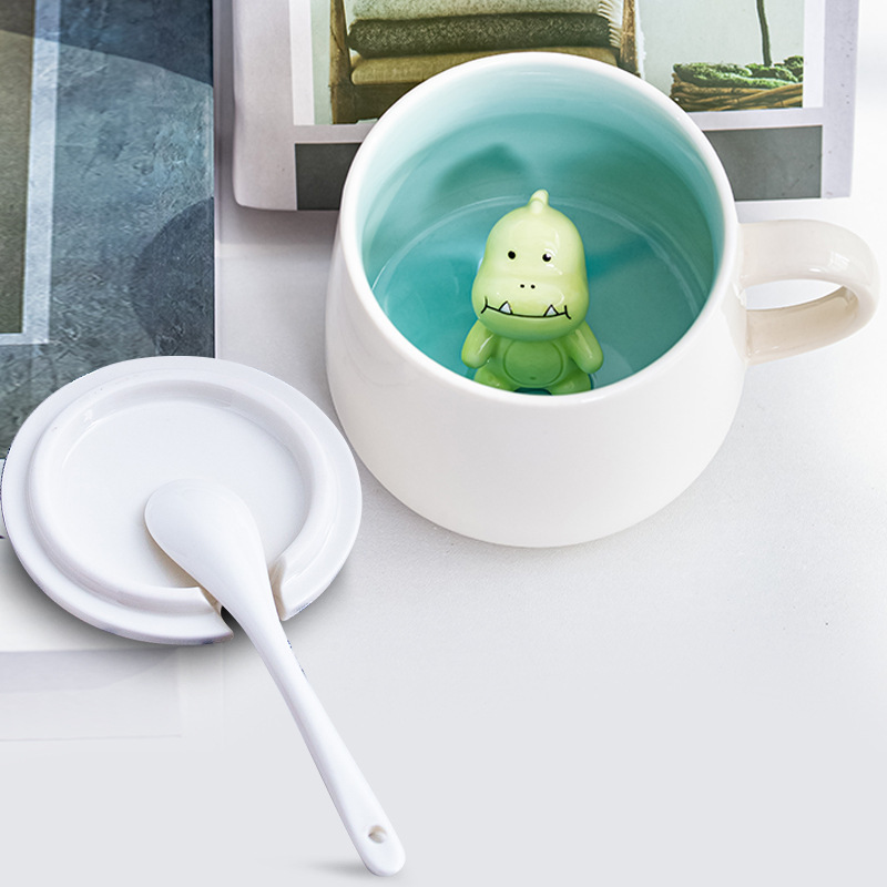 3D Animal Ceramic Mug with Lid & Spoon - Cute Cartoon Coffee Cup (14oz) - Custom Logo Gift for Girls