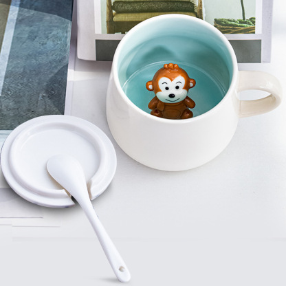 3D Animal Ceramic Mug with Lid & Spoon - Cute Cartoon Coffee Cup (14oz) - Custom Logo Gift for Girls