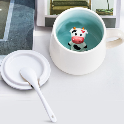 3D Animal Ceramic Mug with Lid & Spoon - Cute Cartoon Coffee Cup (14oz) - Custom Logo Gift for Girls