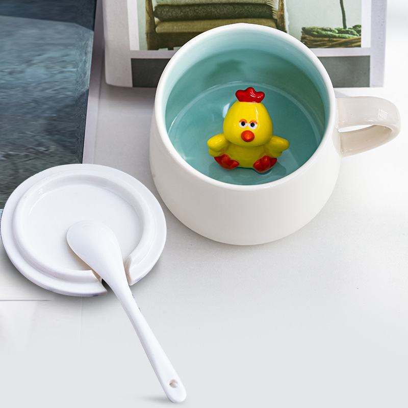 3D Animal Ceramic Mug with Lid & Spoon - Cute Cartoon Coffee Cup (14oz) - Custom Logo Gift for Girls