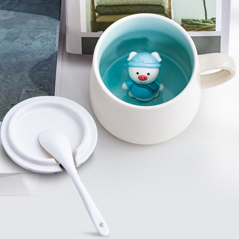 3D Animal Ceramic Mug with Lid & Spoon - Cute Cartoon Coffee Cup (14oz) - Custom Logo Gift for Girls