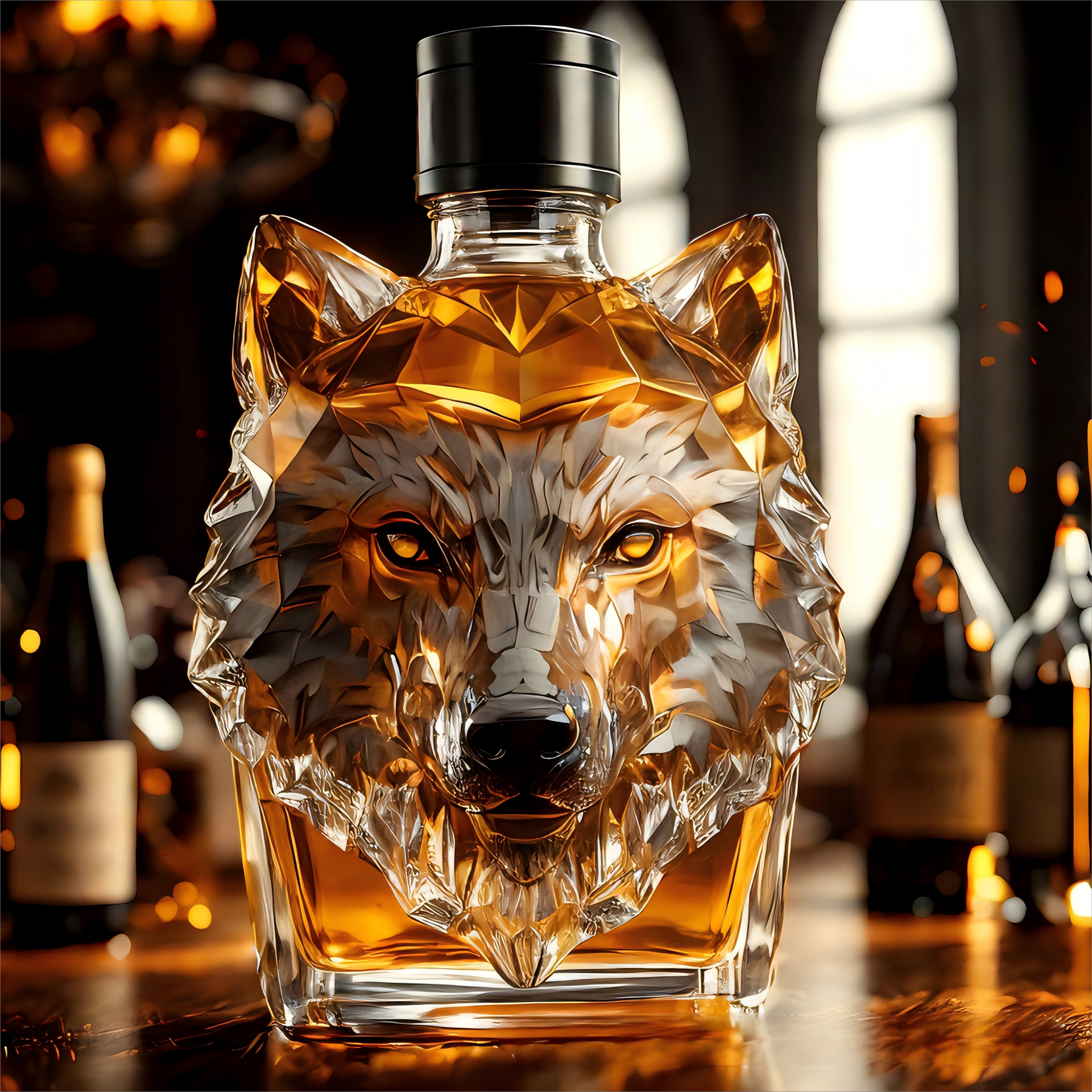 Howl's Haven: Wolf - Crested Whiskey Bottle