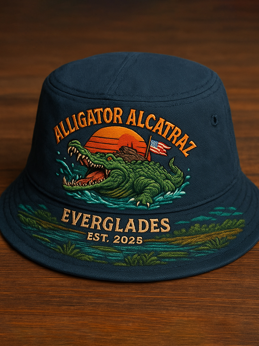 Vintage Alligator Alcatraz Fun Florida Everglades Art Casual Print Hat