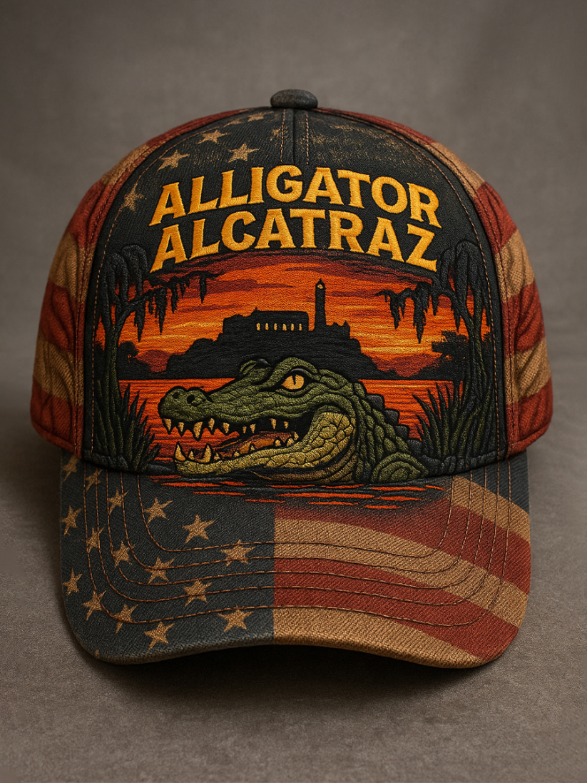 Retro Alligator Alcatraz Funny Florida Everglades Art Casual Prints Cap