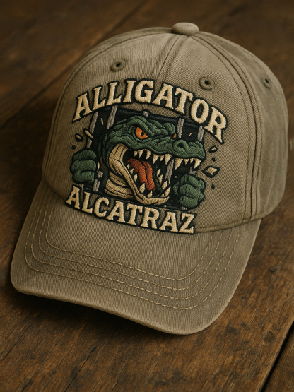 Retro Alligator Alcatraz Funny Florida Everglades Art Casual Prints Cap