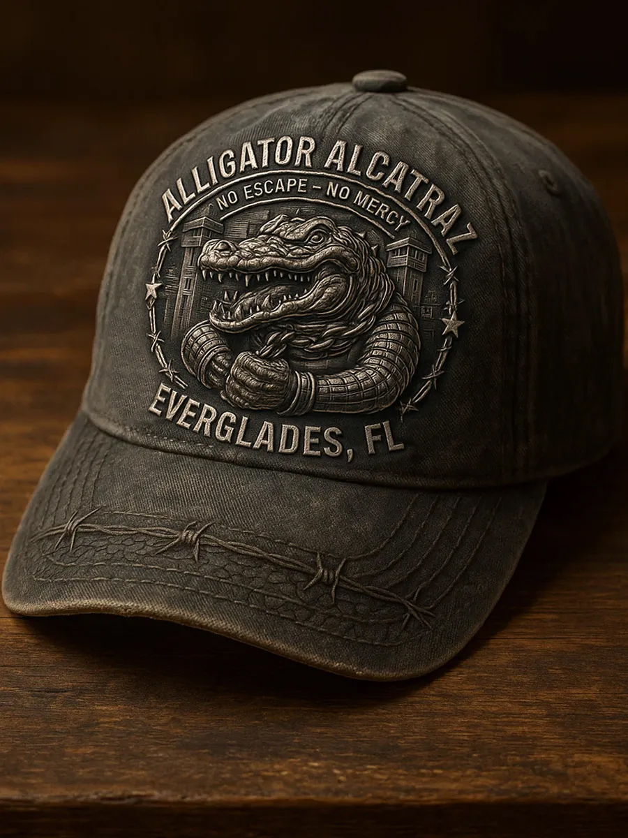 Retro Alligator Alcatraz Funny Florida Everglades Art Casual Prints Cap