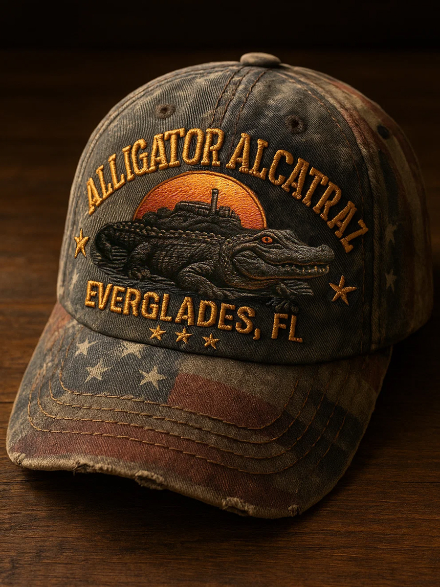 Retro Alligator Alcatraz Funny Florida Everglades Art Casual Prints Cap