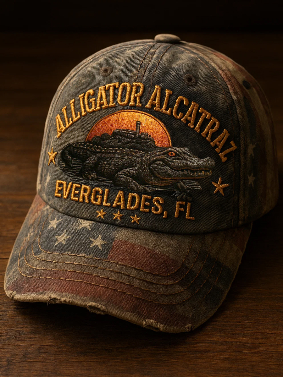 Retro Alligator Alcatraz Funny Florida Everglades Art Casual Prints Cap