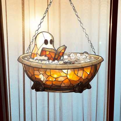 👻📚Ghost Reading Book Suncatcher Hanging Decor