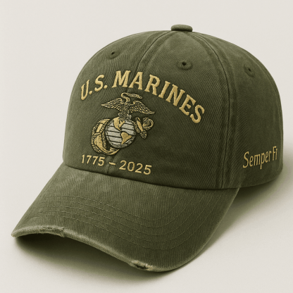 Premium USMC Embroidered Hats VPVC308090, 250th Anniversary Marine Corps Hat, Gifts For Marine Veteran, Gifts On Father's Day, Veterans Day.