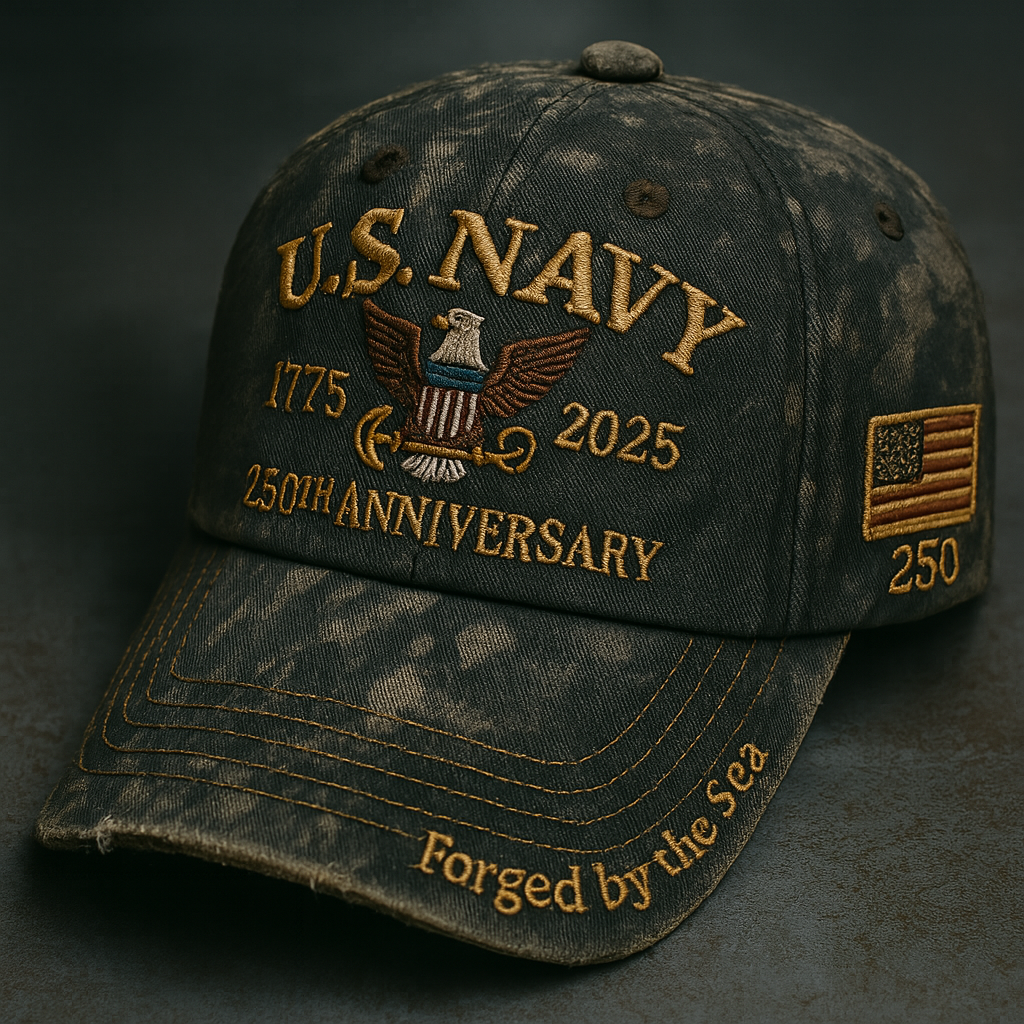 U.S. Navy 250th Anniversary Vintage Cap - A rugged tribute to 250 years of sea-born strength.