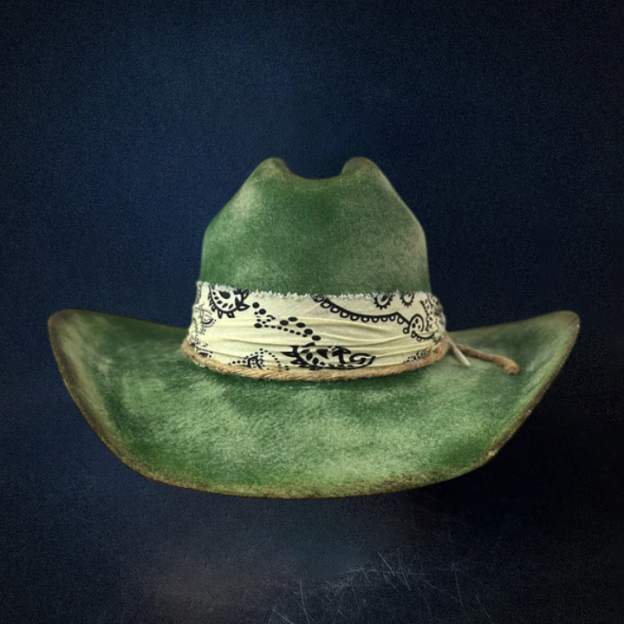 "Green Distressed western" Custom Cowboy Hat