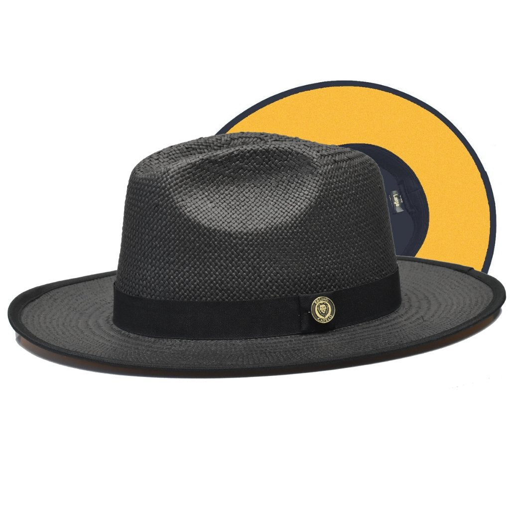 Ranch & Row Kingdom Color Bottom Wide Brim Straw Fedora-Black / Gold