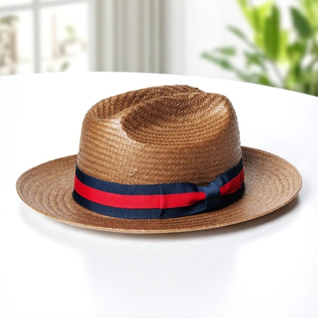 Patriotic Straw | Panama Fedora Hat - Black/Red