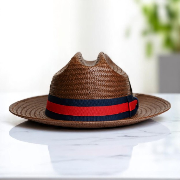 Patriotic Straw | Panama Fedora Hat - Black/Red
