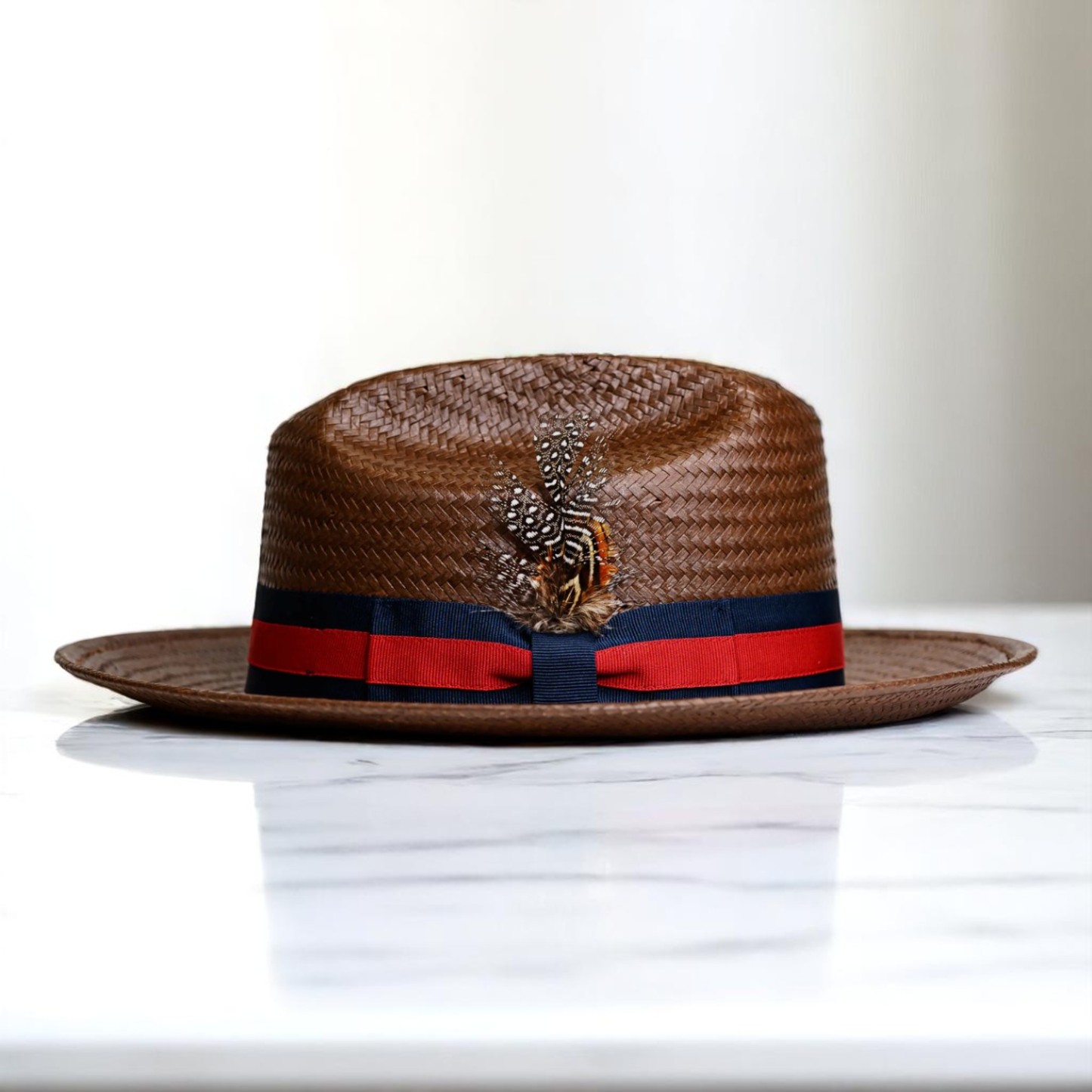 Patriotic Straw | Panama Fedora Hat - Black/Red