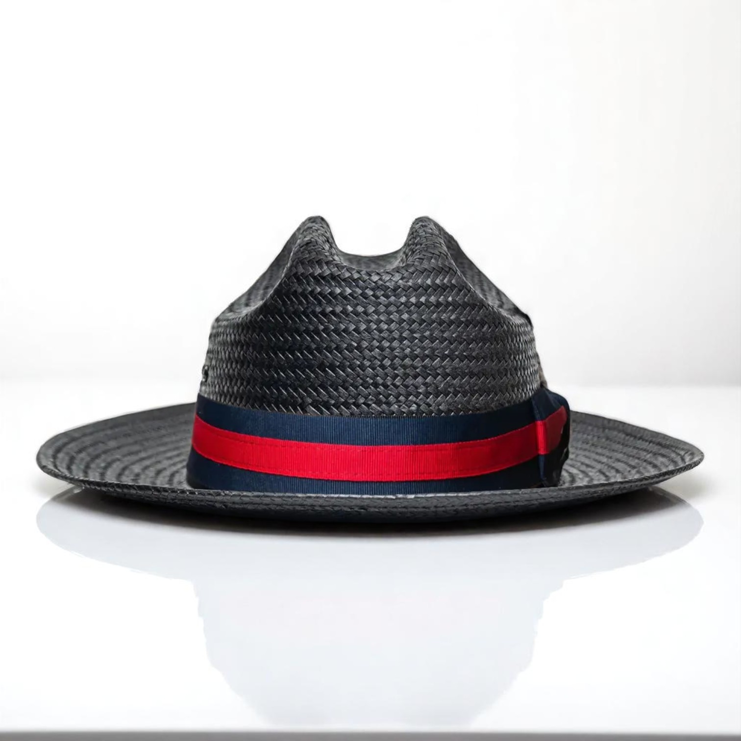Patriotic Straw | Panama Fedora Hat - Black/Red