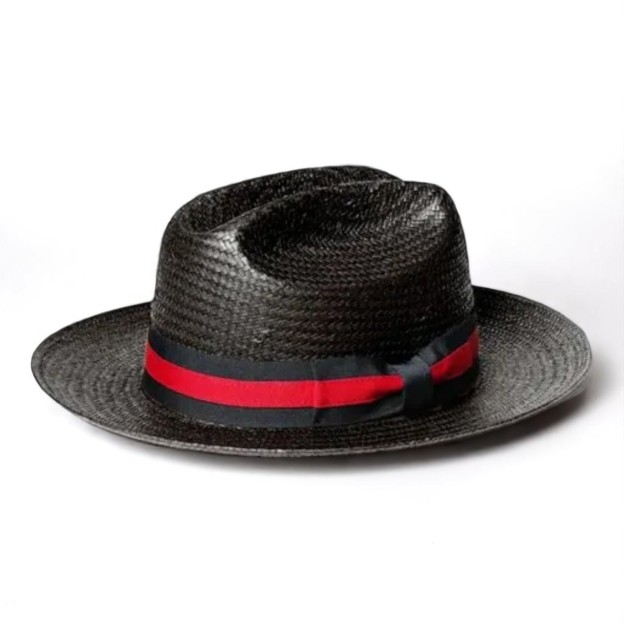 Patriotic Straw | Panama Fedora Hat - Black/Red