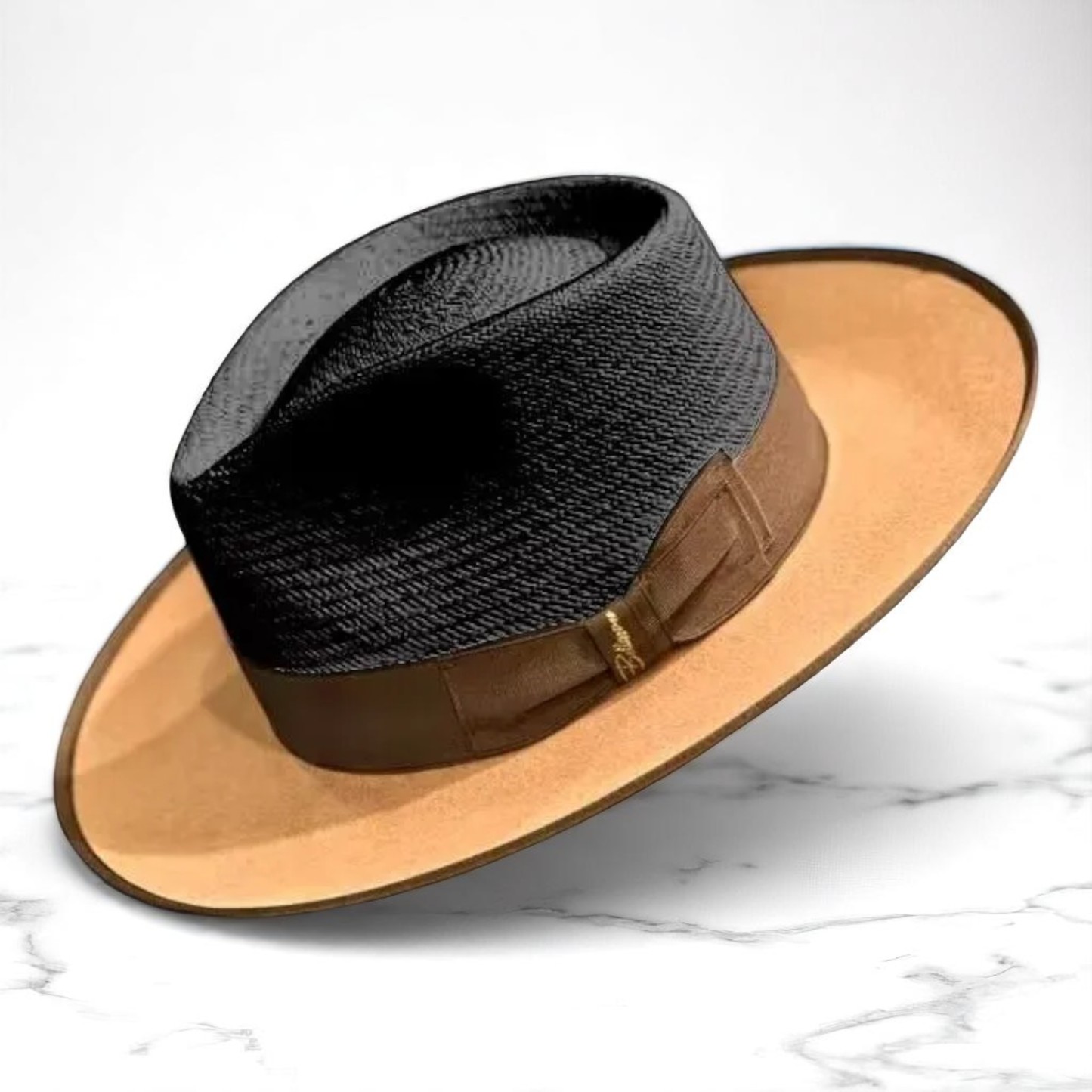 Two Tone | Exclusive Panama and Felt Fedora Hat - Black/Camel