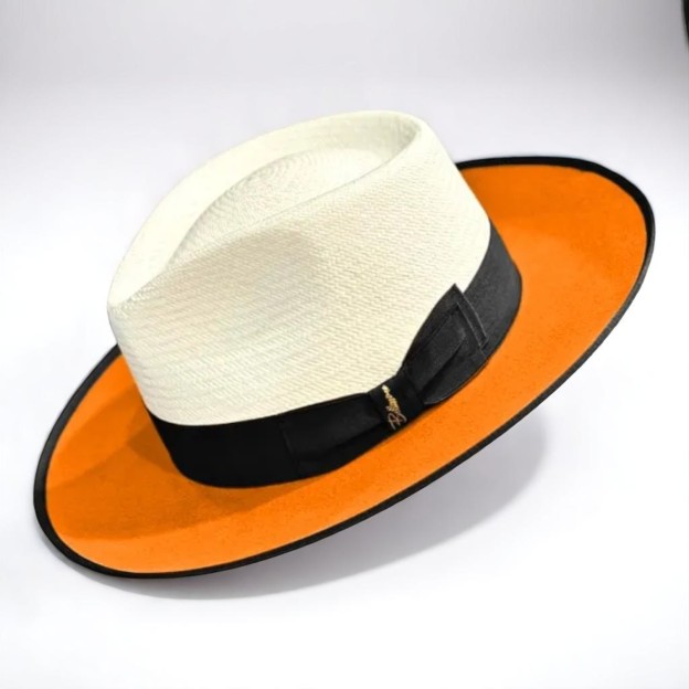 Two Tone | Exclusive Panama and Felt Fedora Hat - Orange