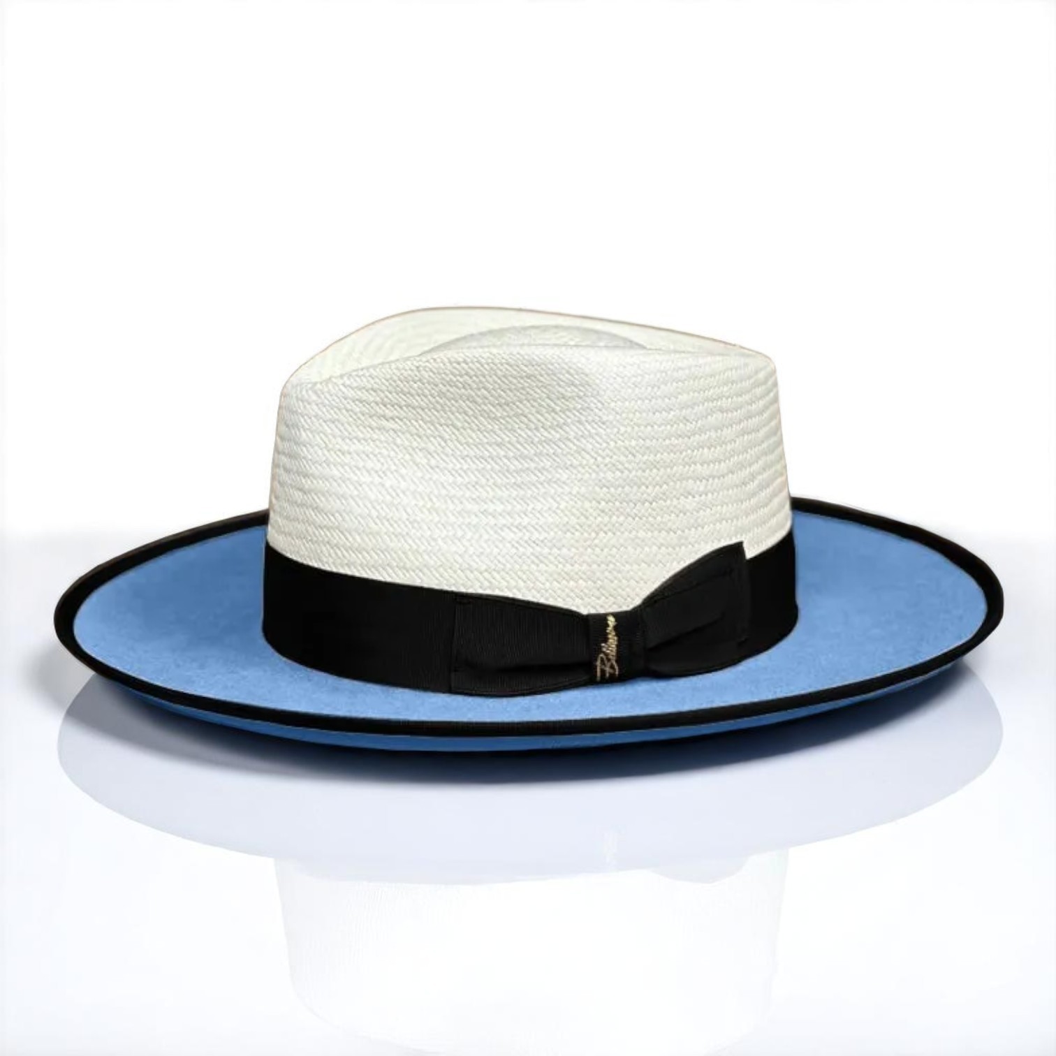 Two Tone | Exclusive Panama and Felt Fedora Hat - Light Sky Blue