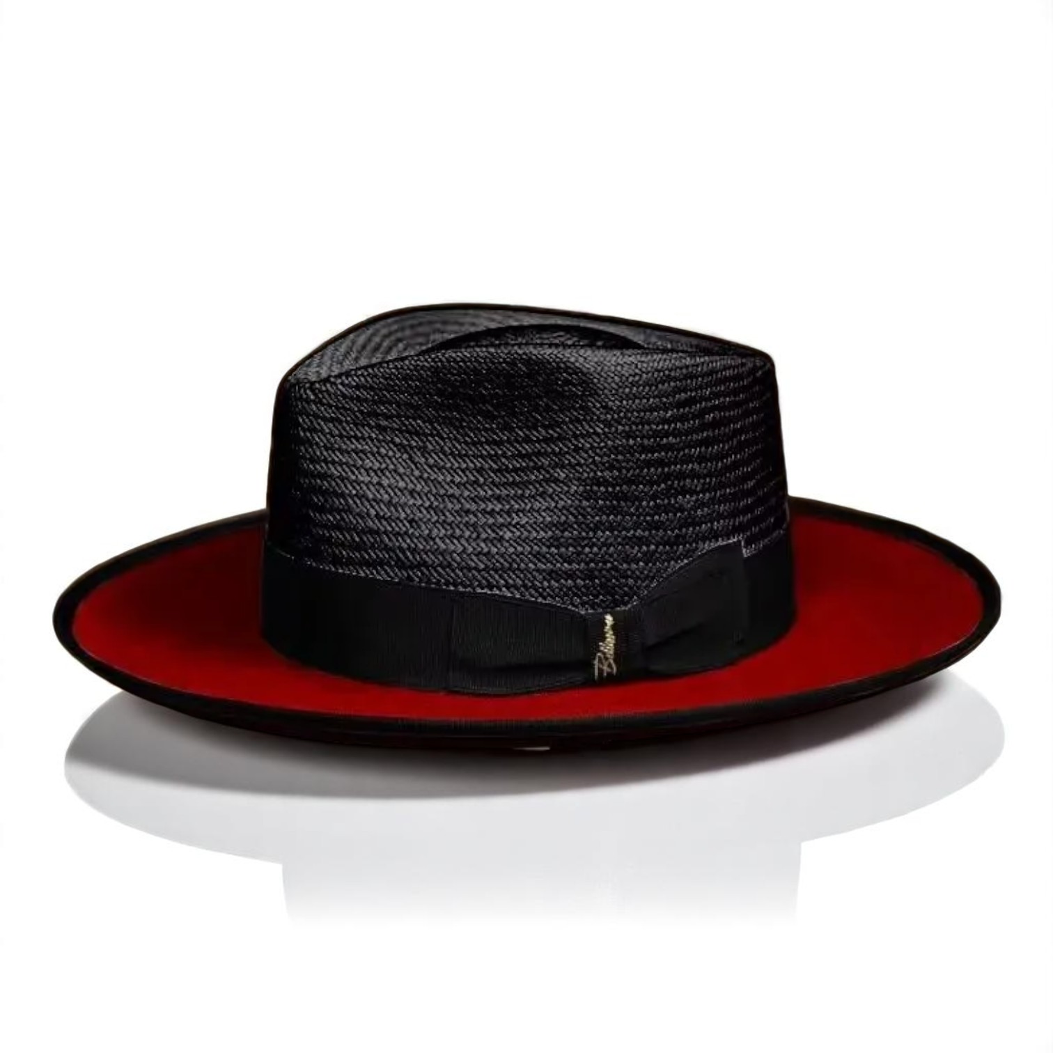 Two Tone | Exclusive Panama and Felt Fedora Hat - Black/Dark Red
