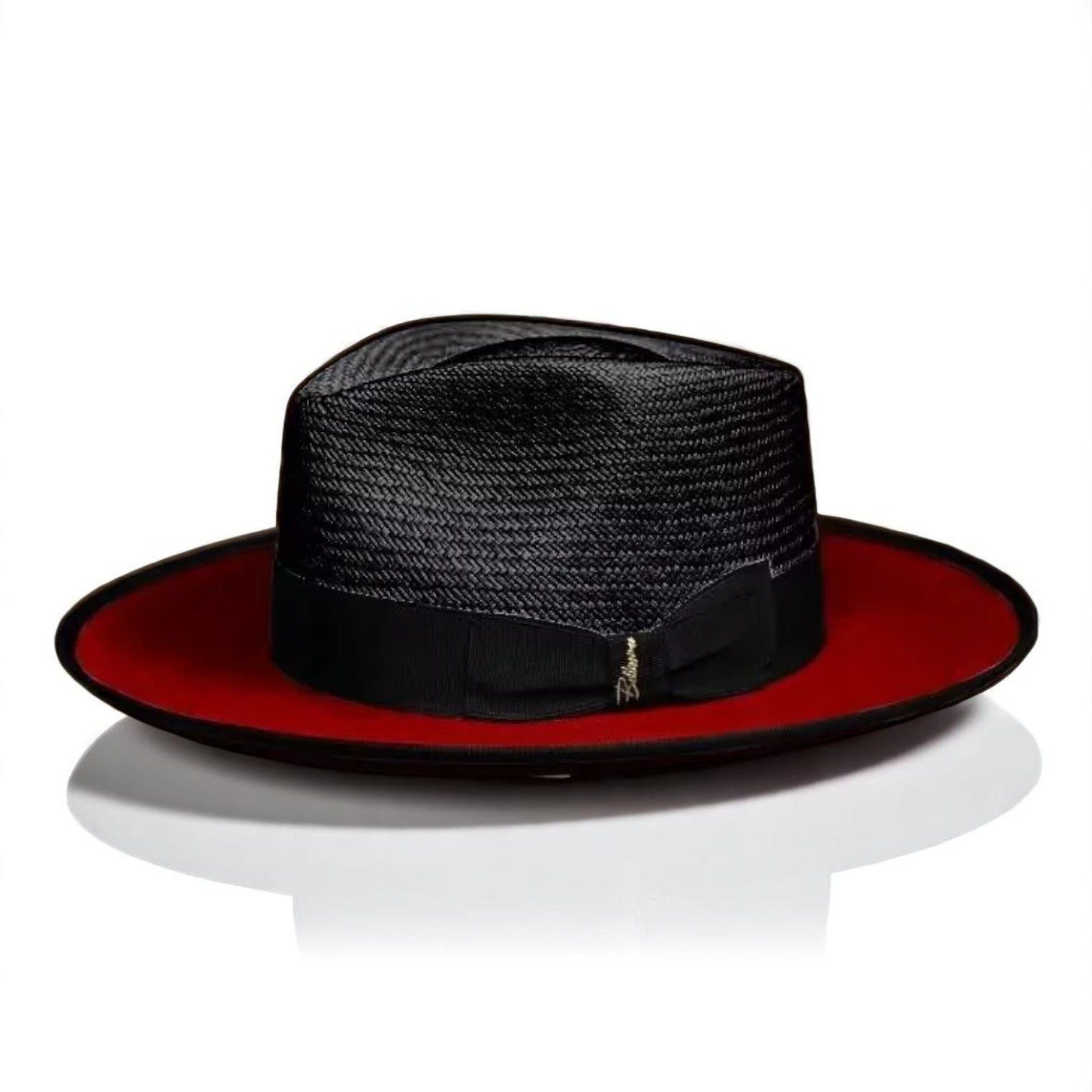Two Tone | Exclusive Panama and Felt Fedora Hat - Black/Dark Red