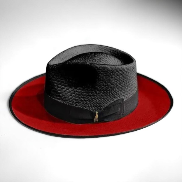 Two Tone | Exclusive Panama and Felt Fedora Hat - Black/Dark Red