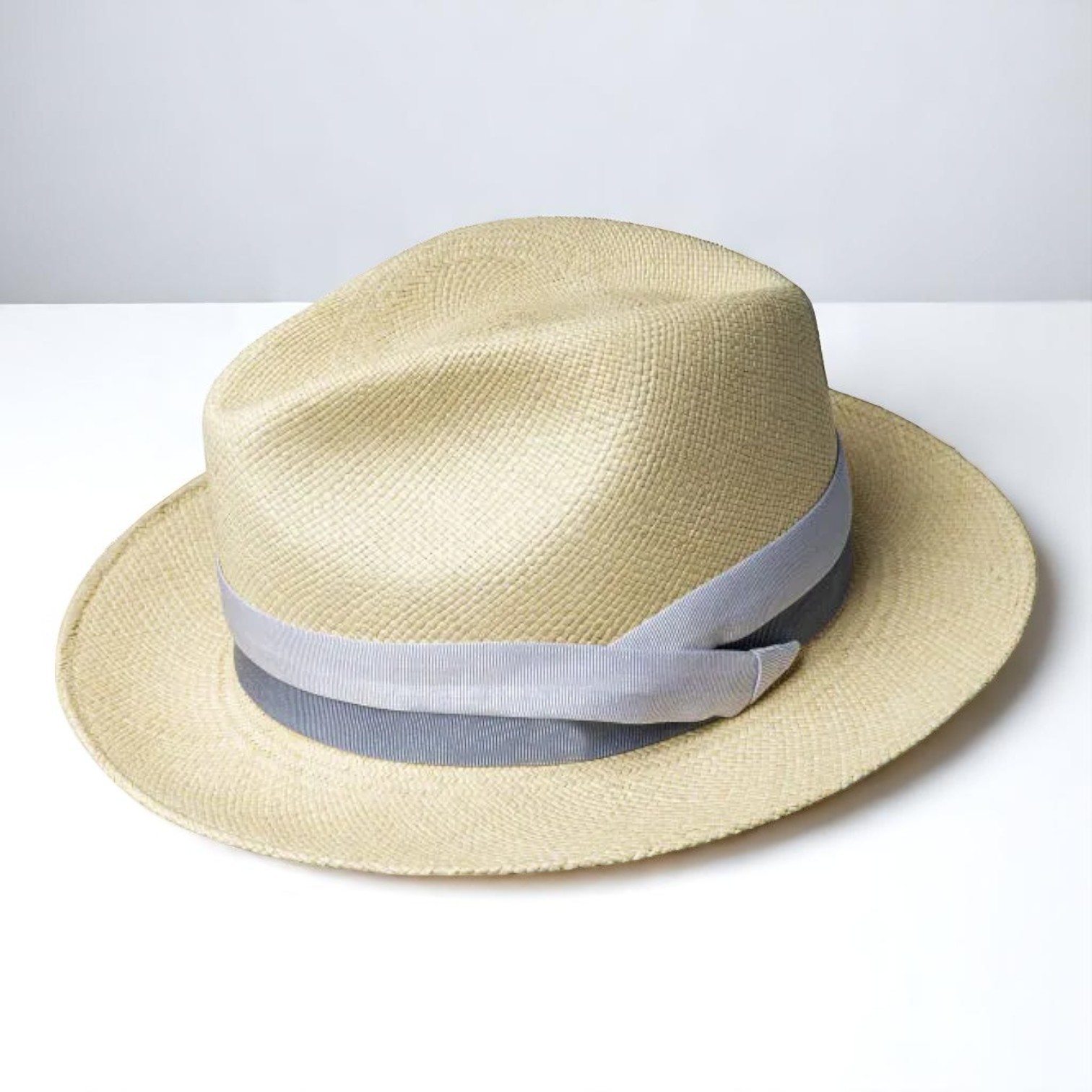 Two-color hatband | Handmade Panama Hat - Natural/Vintage Blue
