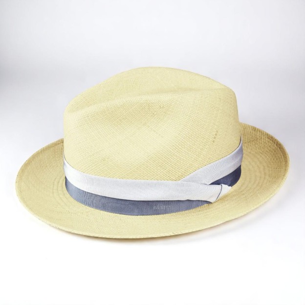 Two-color hatband | Handmade Panama Hat - Natural/Vintage Blue