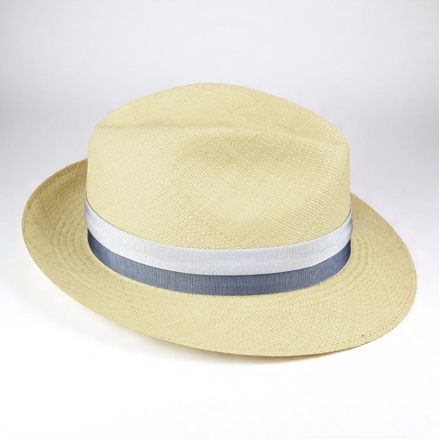 Two-color hatband | Handmade Panama Hat - Natural/Vintage Blue
