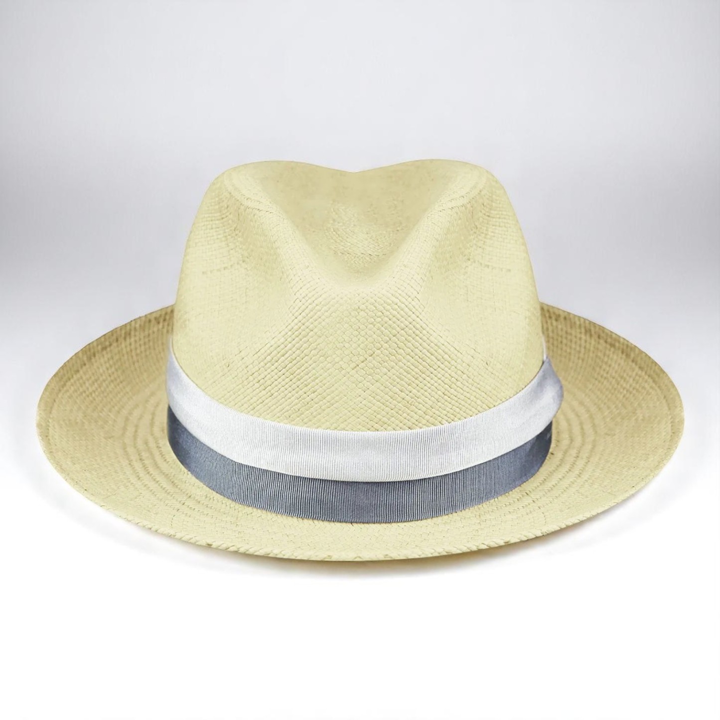 Two-color hatband | Handmade Panama Hat - Natural/Vintage Blue