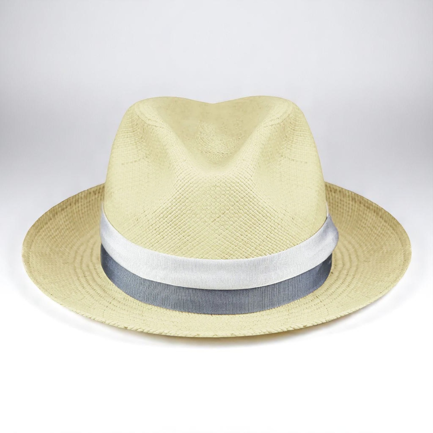 Two-color hatband | Handmade Panama Hat - Natural/Vintage Blue