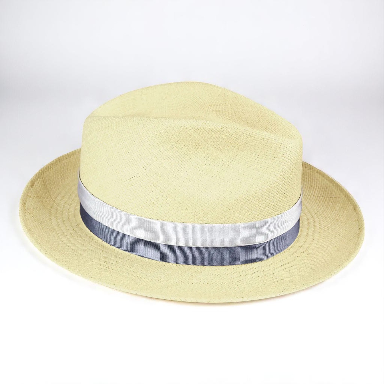 Two-color hatband | Handmade Panama Hat - Natural/Vintage Blue