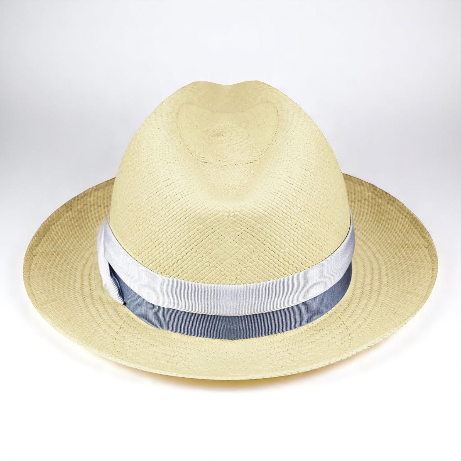 Two-color hatband | Handmade Panama Hat - Natural/Vintage Blue