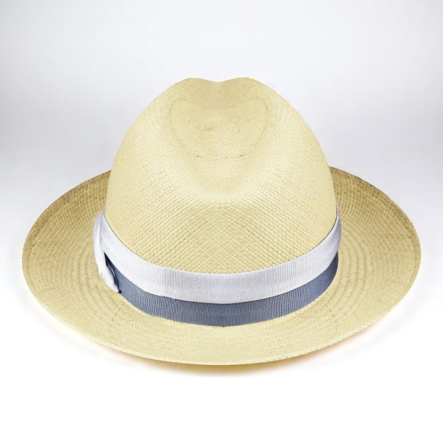 Two-color hatband | Handmade Panama Hat - Natural/Vintage Blue